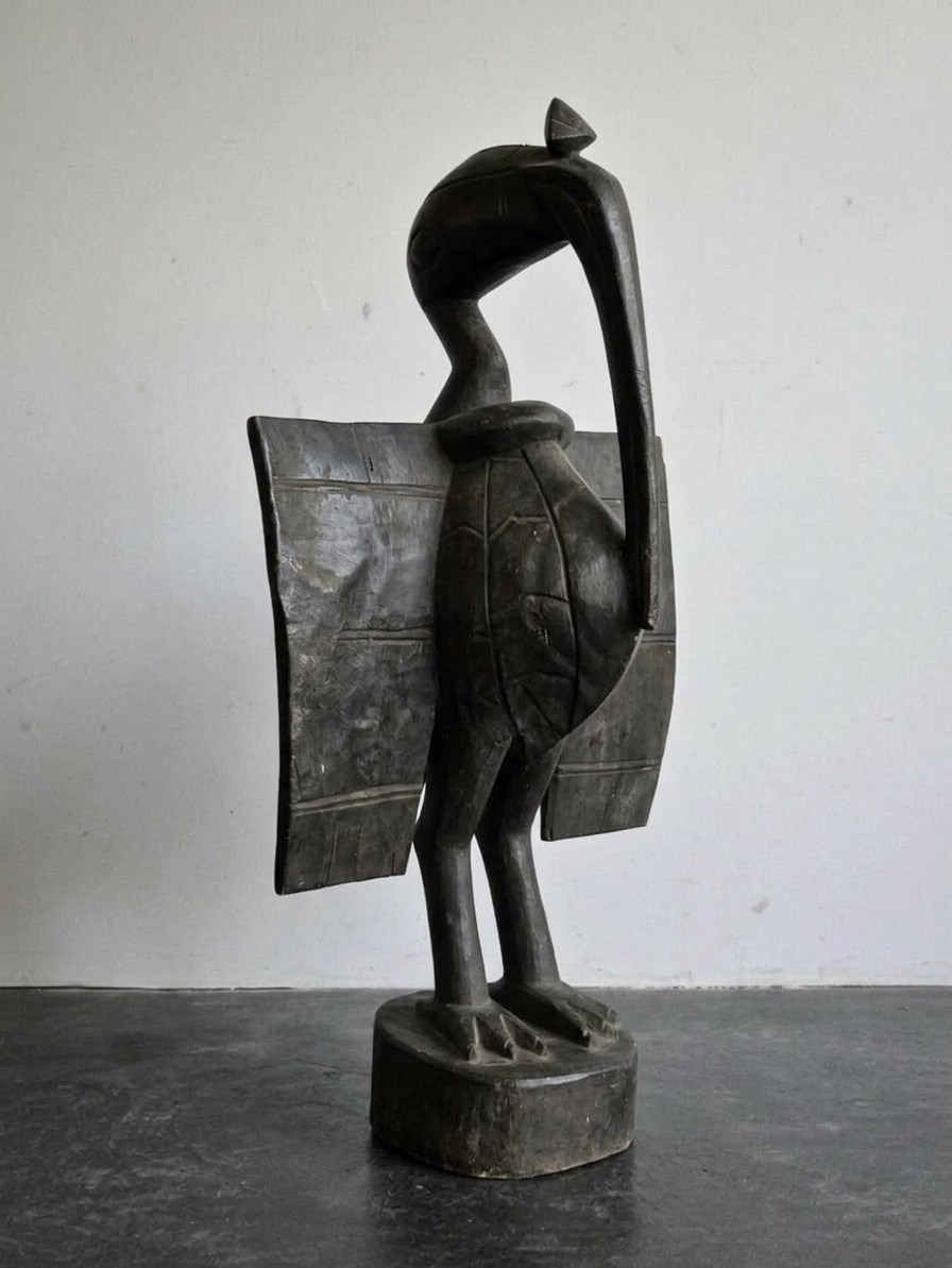 Senufo Contemporary Black Hornbill Statue