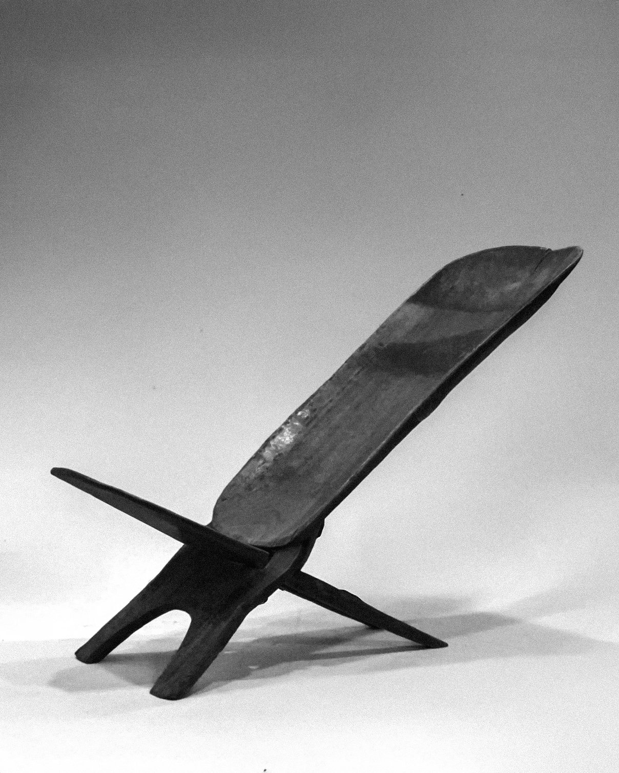 African Senufo Folding Chair Motif Back Ivory Coast