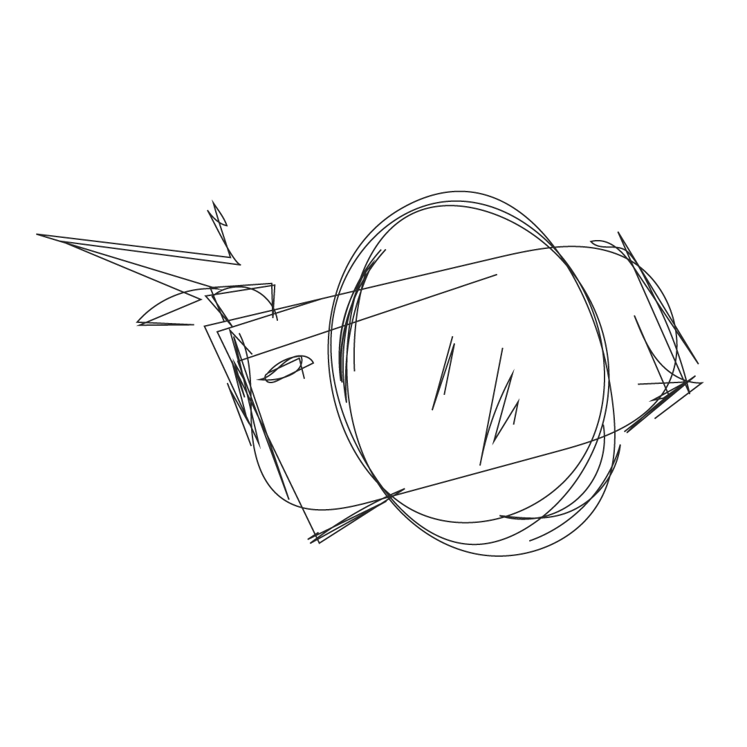 Sketch of a pair of binoculars with a circular central lens and two rectangular eyepieces on either side, drawn with simple lines and shapes.