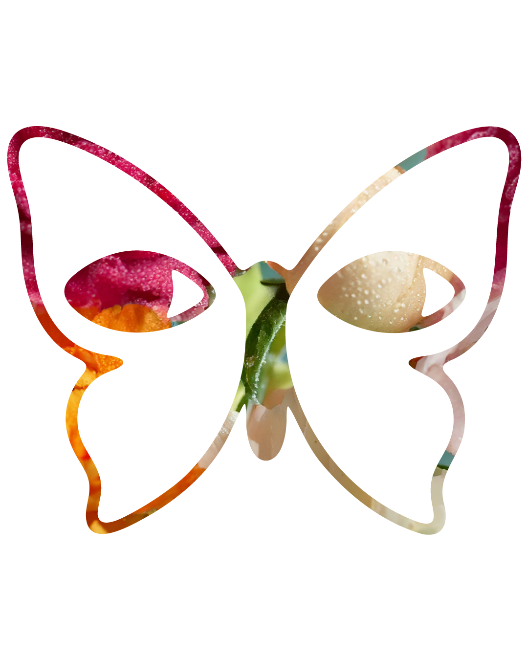 Colorful abstract image with various textures and shapes, including pink, green, orange, and white elements.