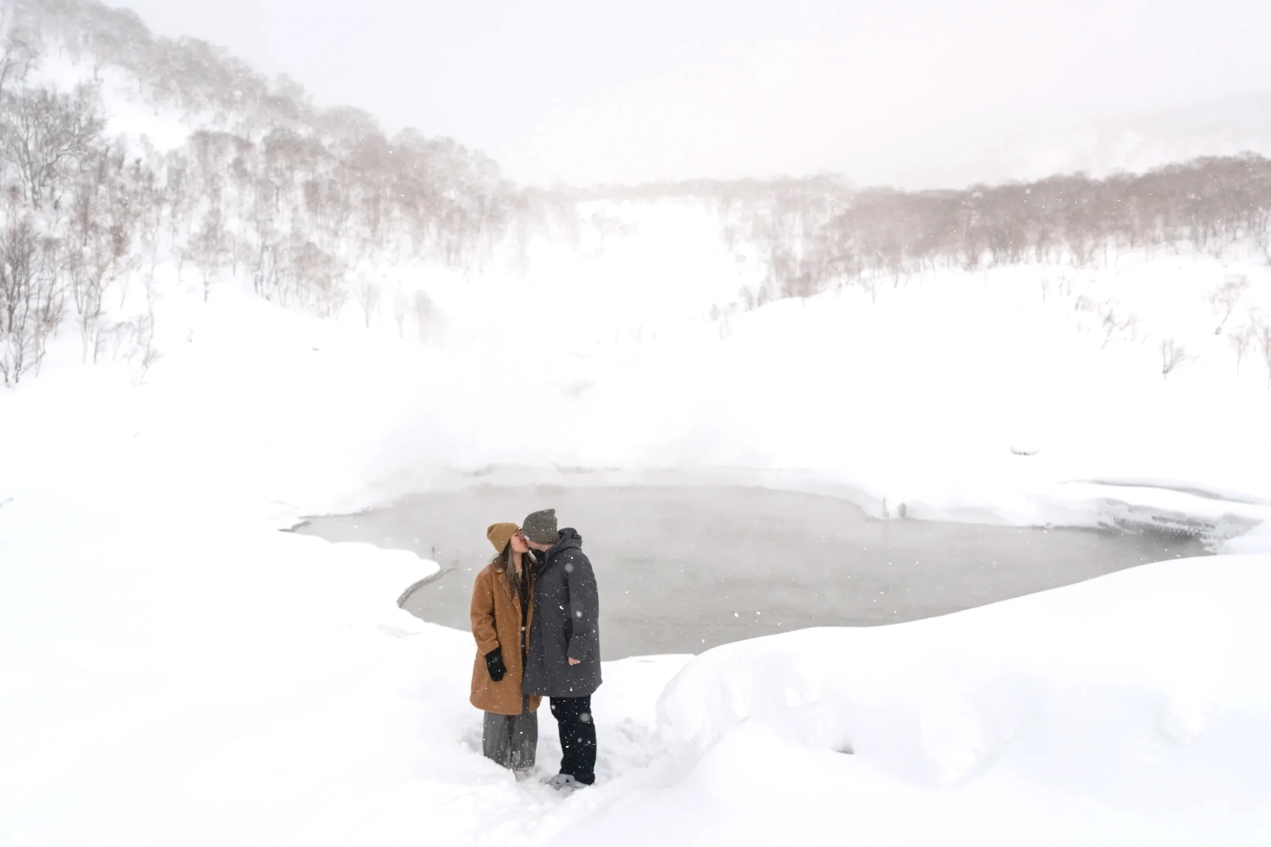 Matej Silecky & Moe kissing near not springs in Japan