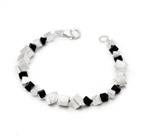 Black and white cube beaded bracelet with silver clasp