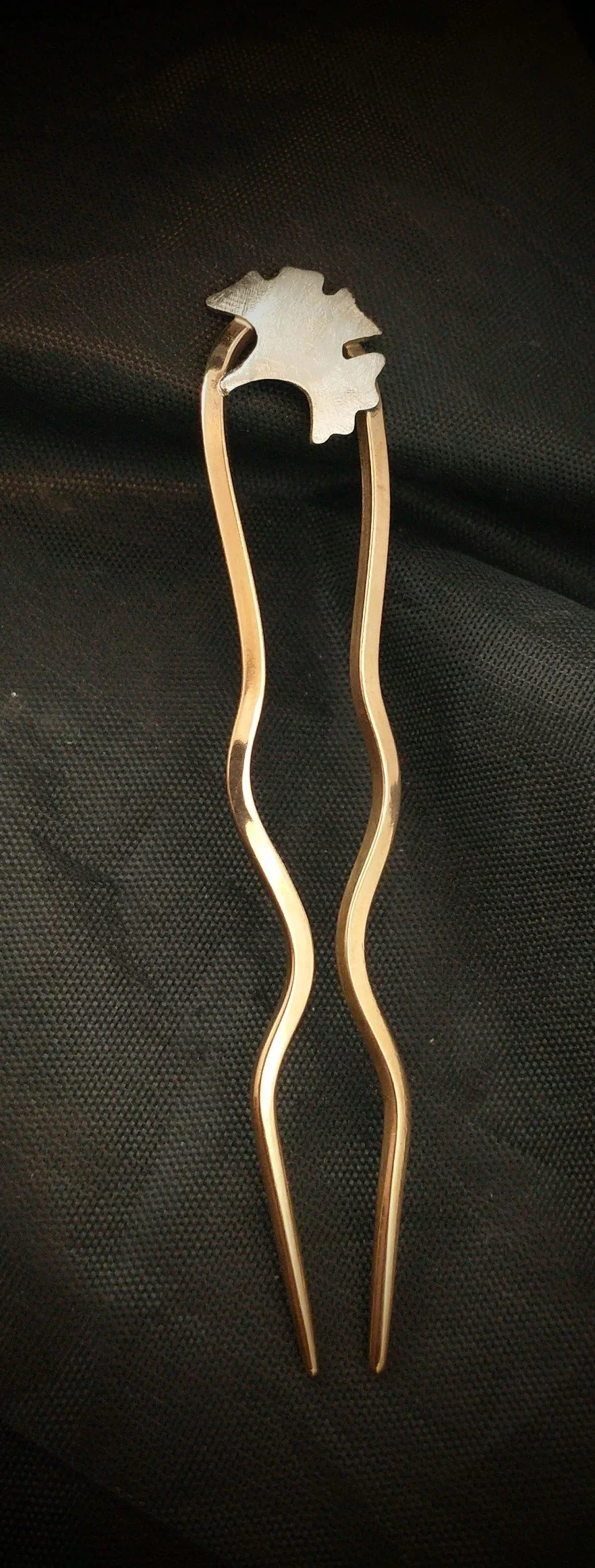 Bronze and Sterling Ginkgo Hairpin
