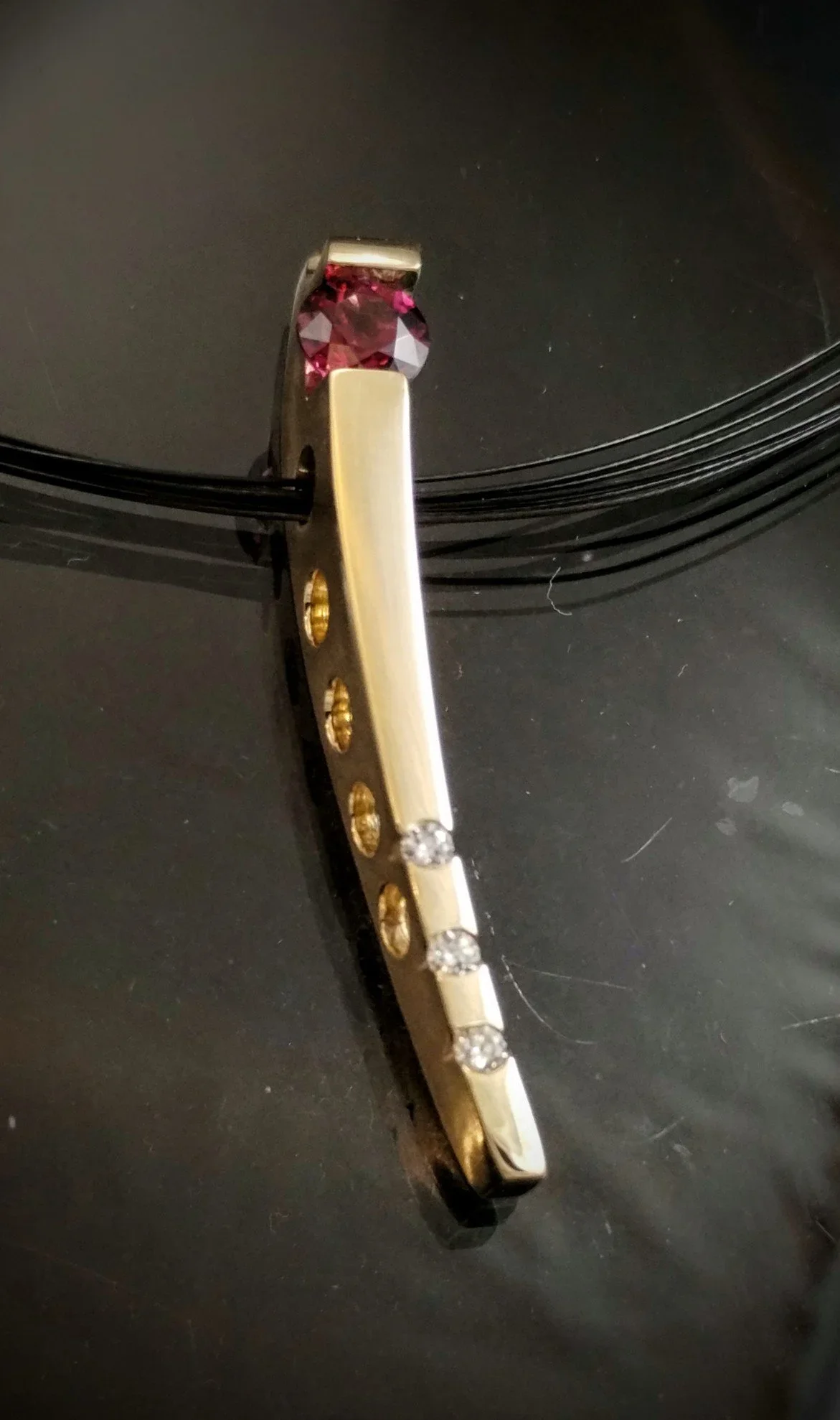 Garnet and Diamond Yellow Gold Pendant