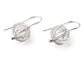 Silver earrings with a wire cage design