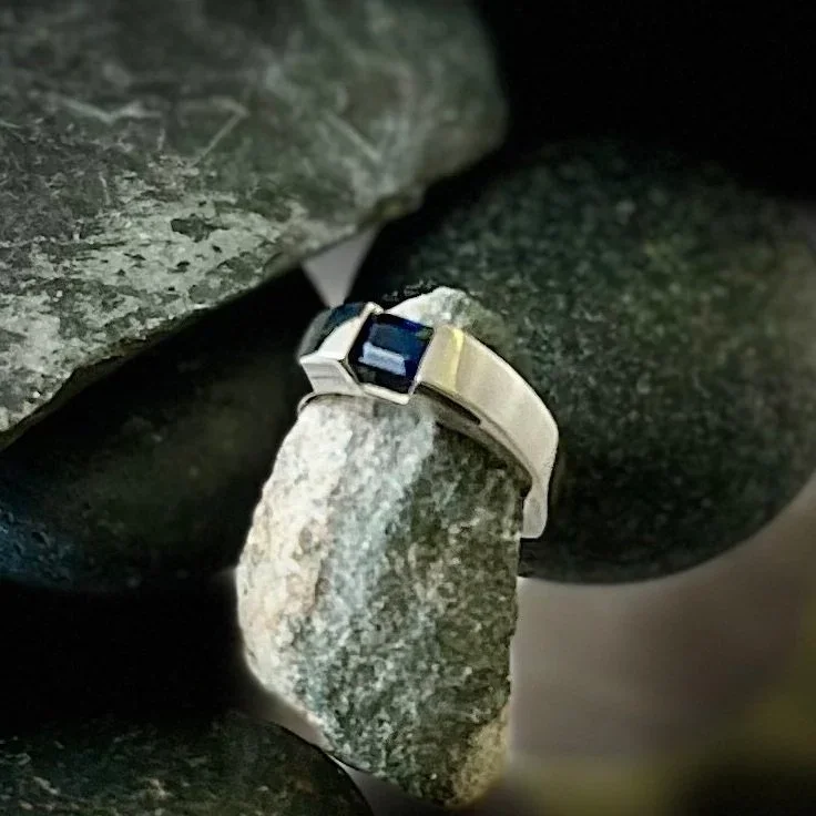 Palladium Blue Sapphire Ring