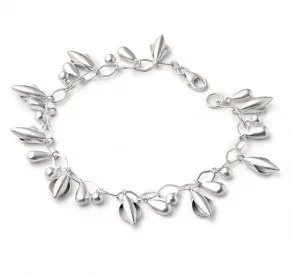 Silver bracelet with leaf-shaped charms and small pearls