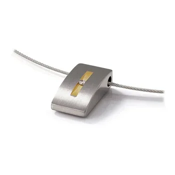 A sleek, modern metallic cable lock with a gold accent on a white background.