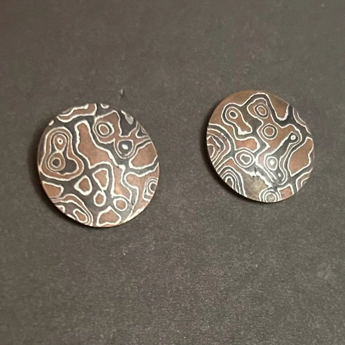 Mokume Gane Circle Stud Earrings