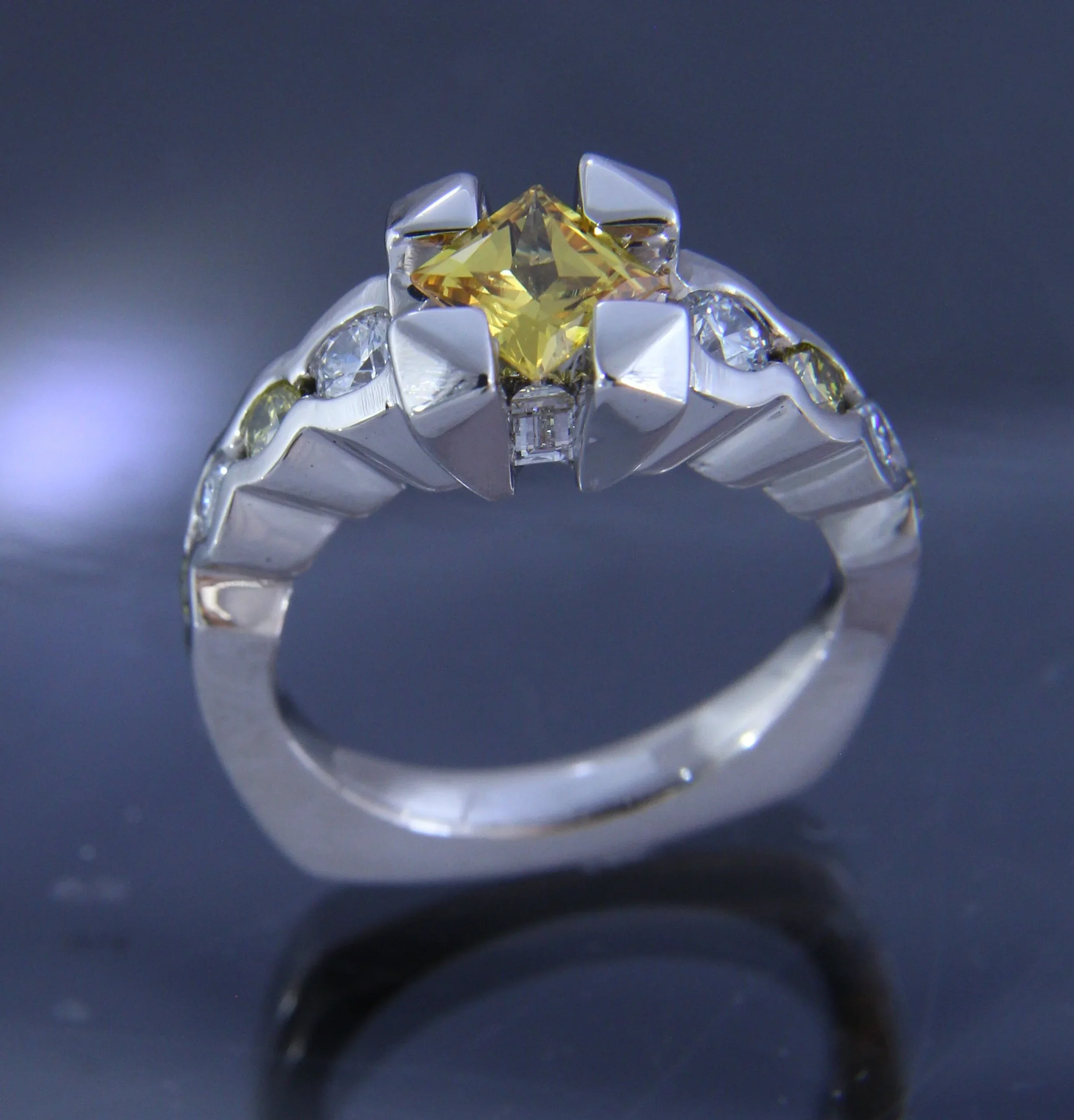 Yellow Sapphire and Diamond Ring