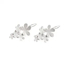 Silver earrings with floral and leaf design
