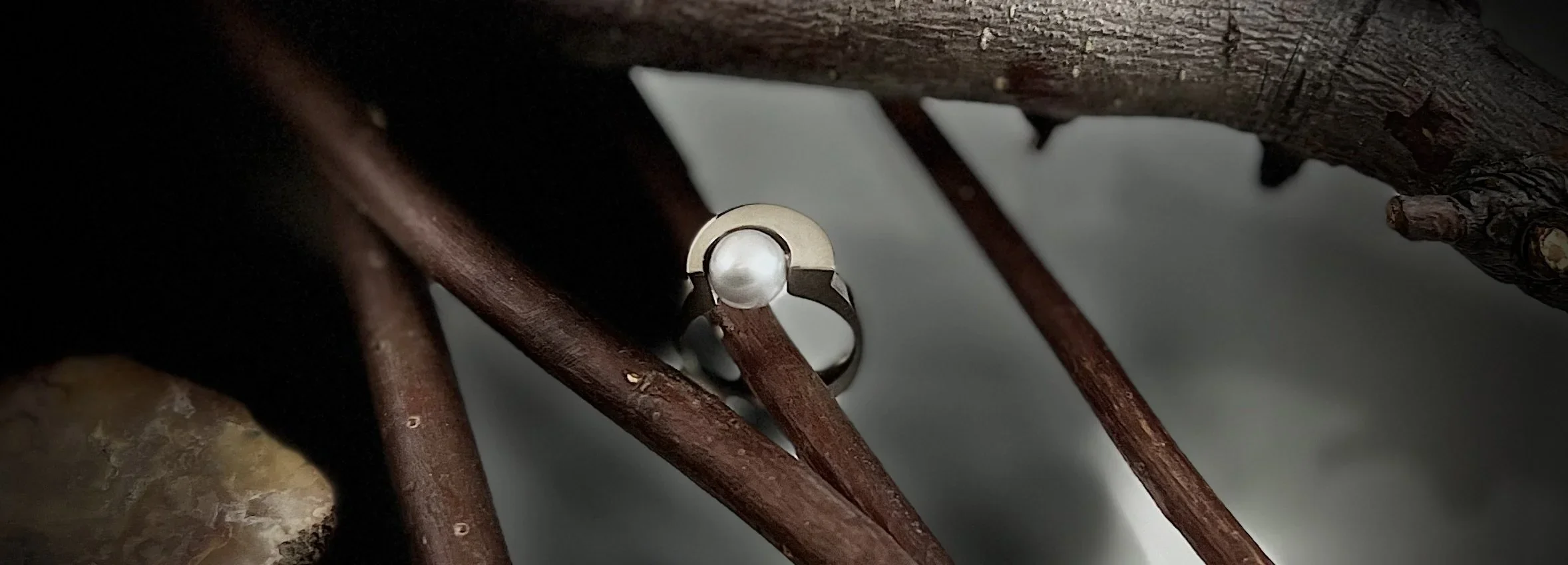 Palladium Pearl Half-Moon Ring