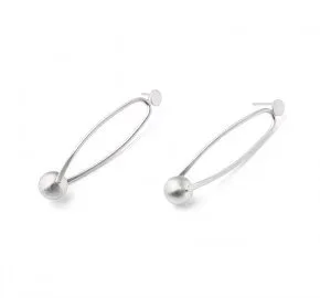 Pair of silver hoop earrings with a small ball detail at the ends.