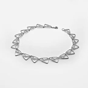 Silver geometric triangle necklace with a chain closure