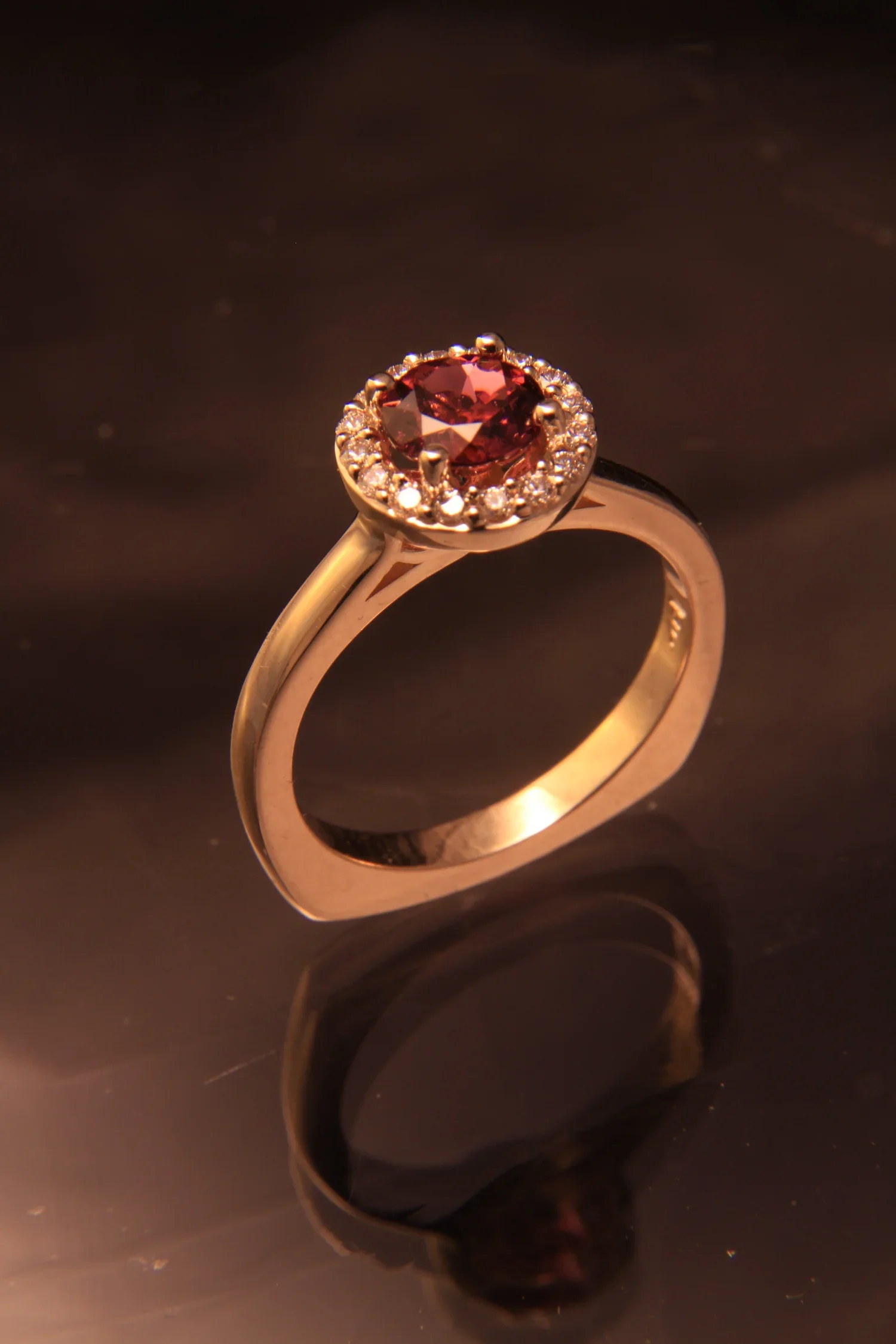 Pink Tourmaline and White Diamond Halo Ring