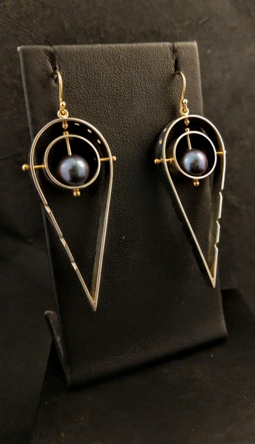 Riveted Black Pearl Earrings