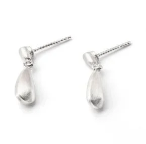 Pair of silver earrings with teardrop-shaped pendants