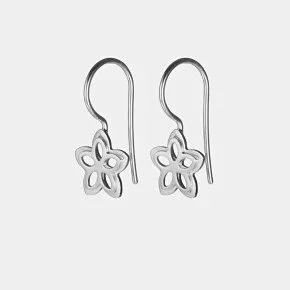 Silver flower-shaped dangle earrings with hooks