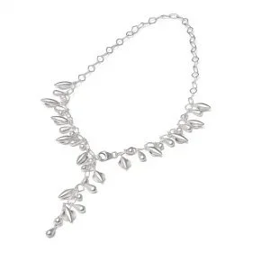 Silver necklace with leaf-shaped pendant and chain