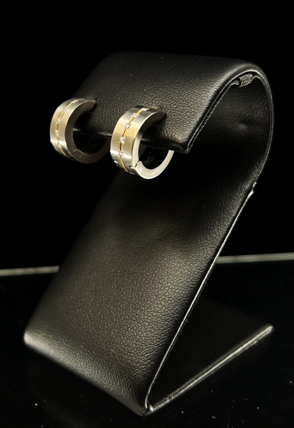 Petite Titanium and Diamond Gold Stripe Huggie Hoops