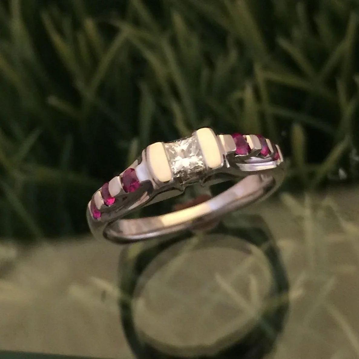 Princess Diamond and Pink Sapphire Ring