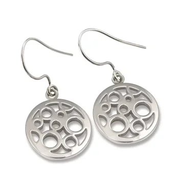 Silver drop earrings with circular cutout design
