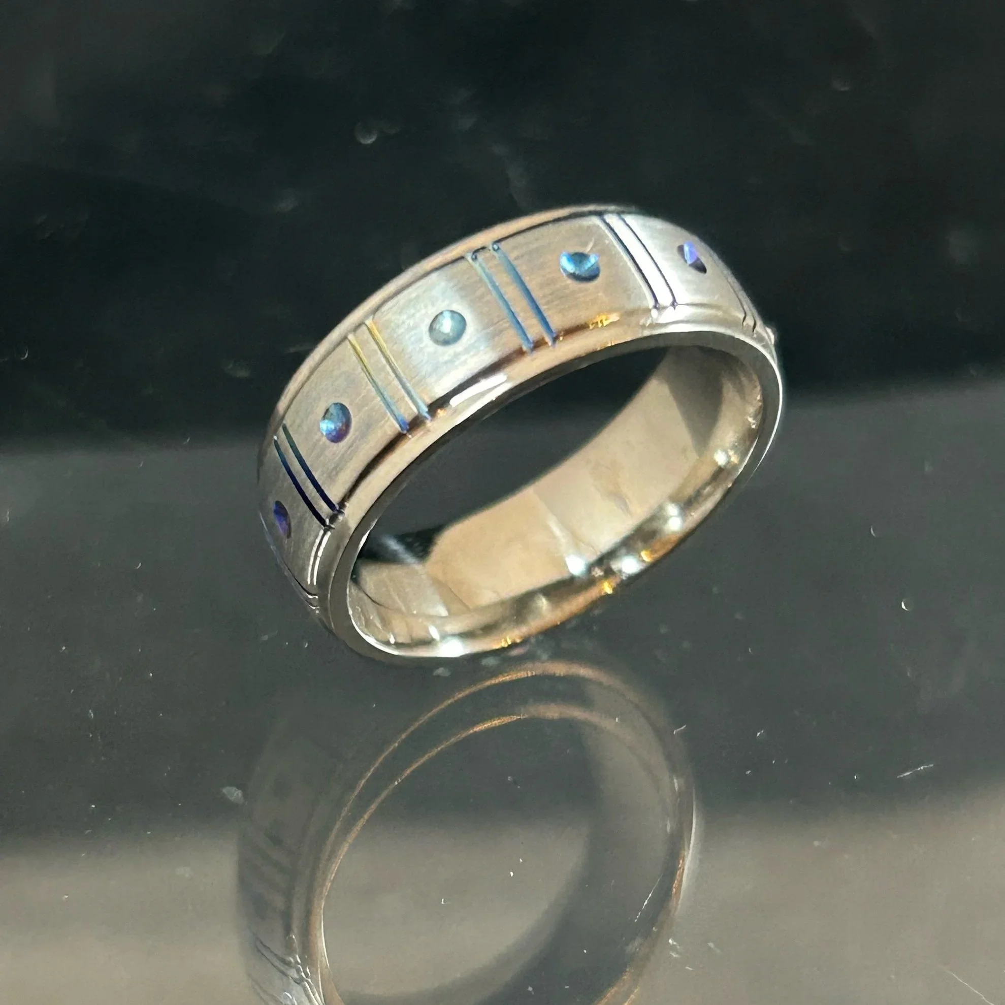 Blue Dots Titanium Ring
