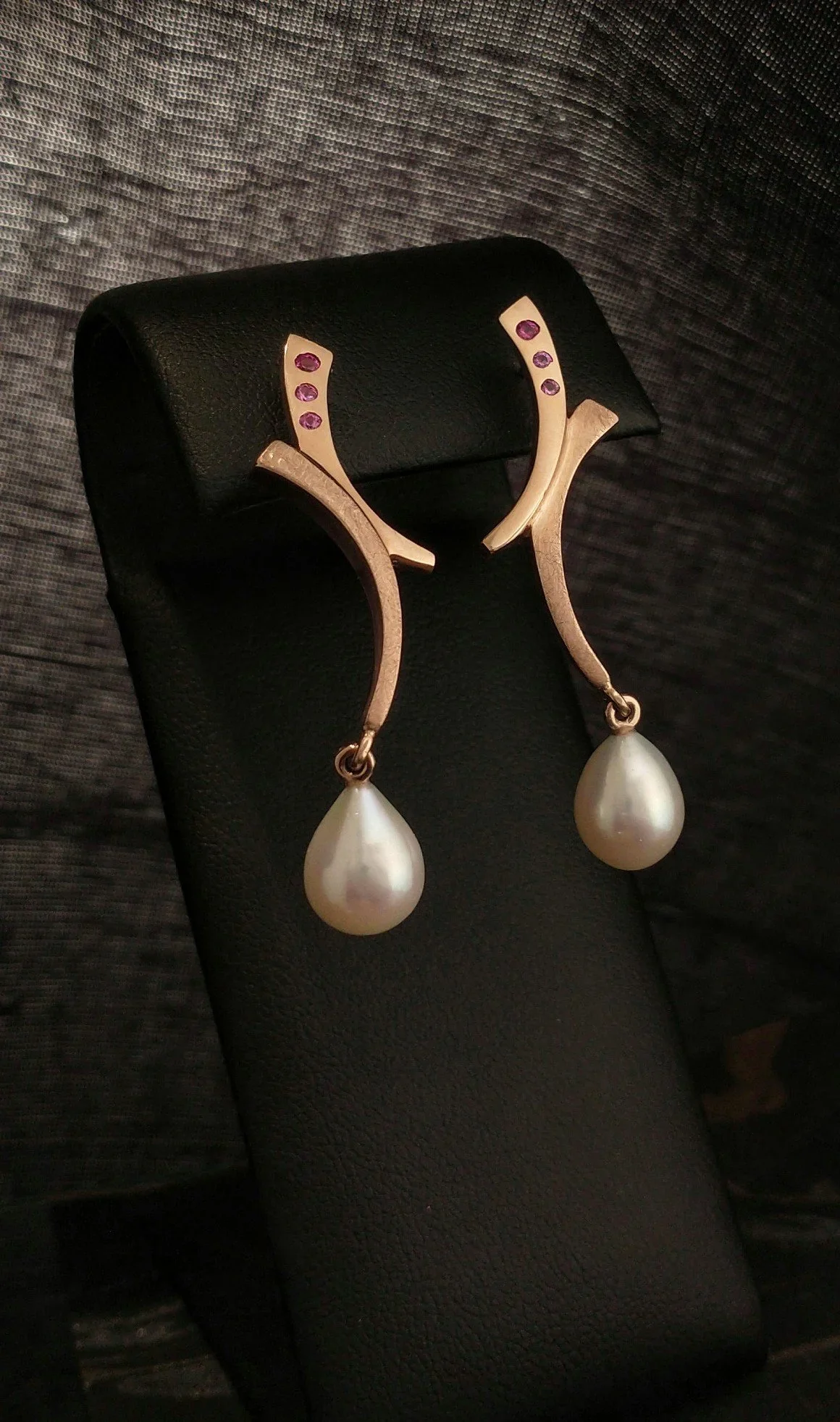 Rose Gold Pearl Earrings with Pink Sapphires