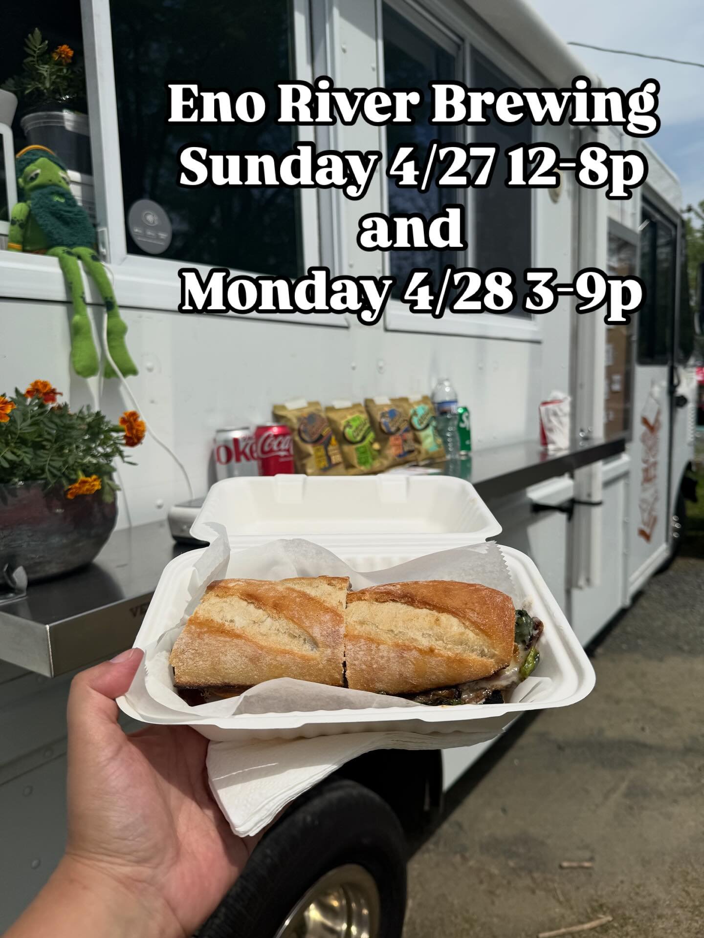 Your sandwich-monger&rsquo;s favorite sandwich-monger will be slinging sandwiches at @enoriverbrewing today (4/27) and tomorrow (4/28)