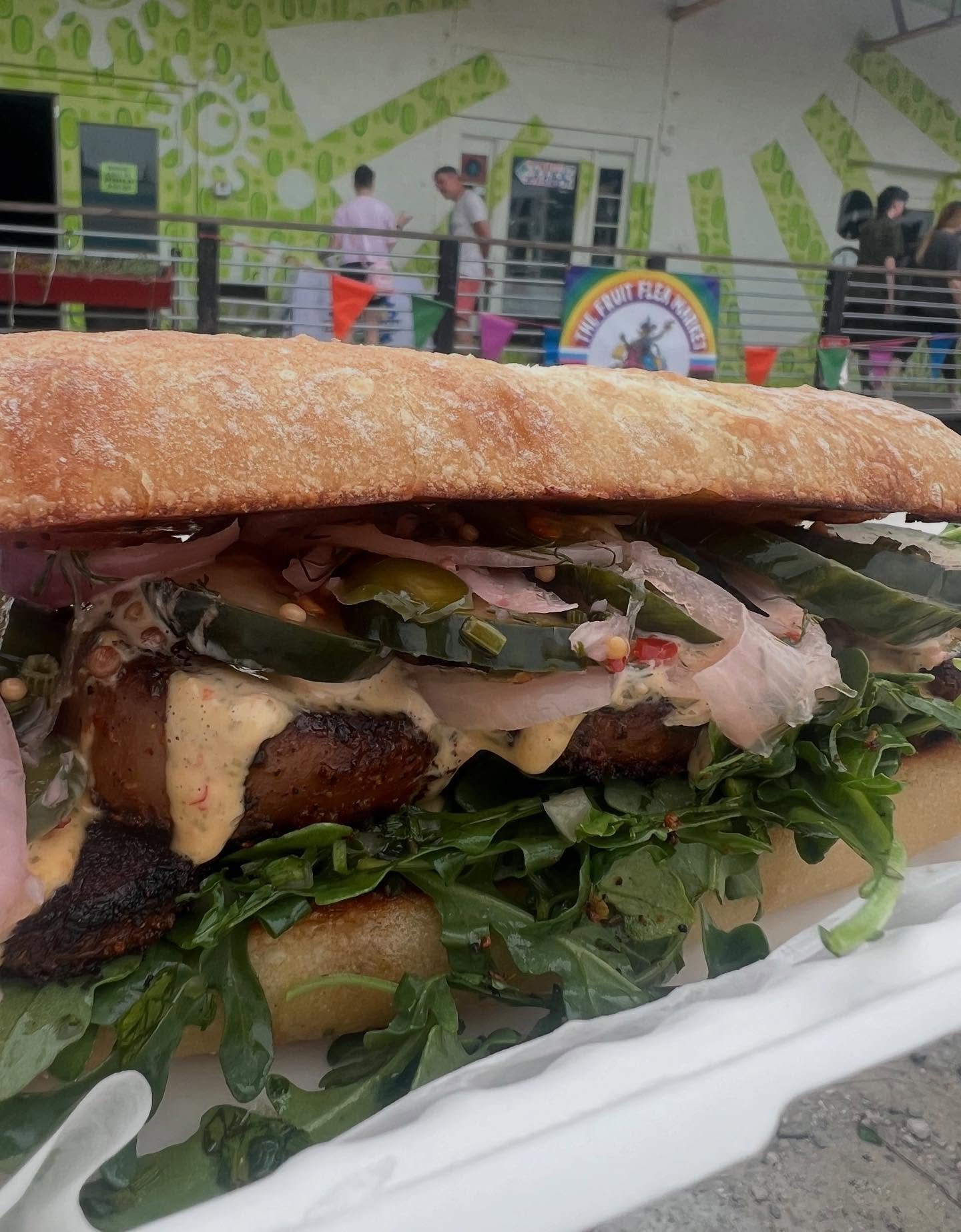 We don&rsquo;t always have a blackened mushroom sandwich, but when we do, it slaps! Ask for it vegan, if that&rsquo;s your thing. Find us slinging sammies til 5 @the_fruitflea
