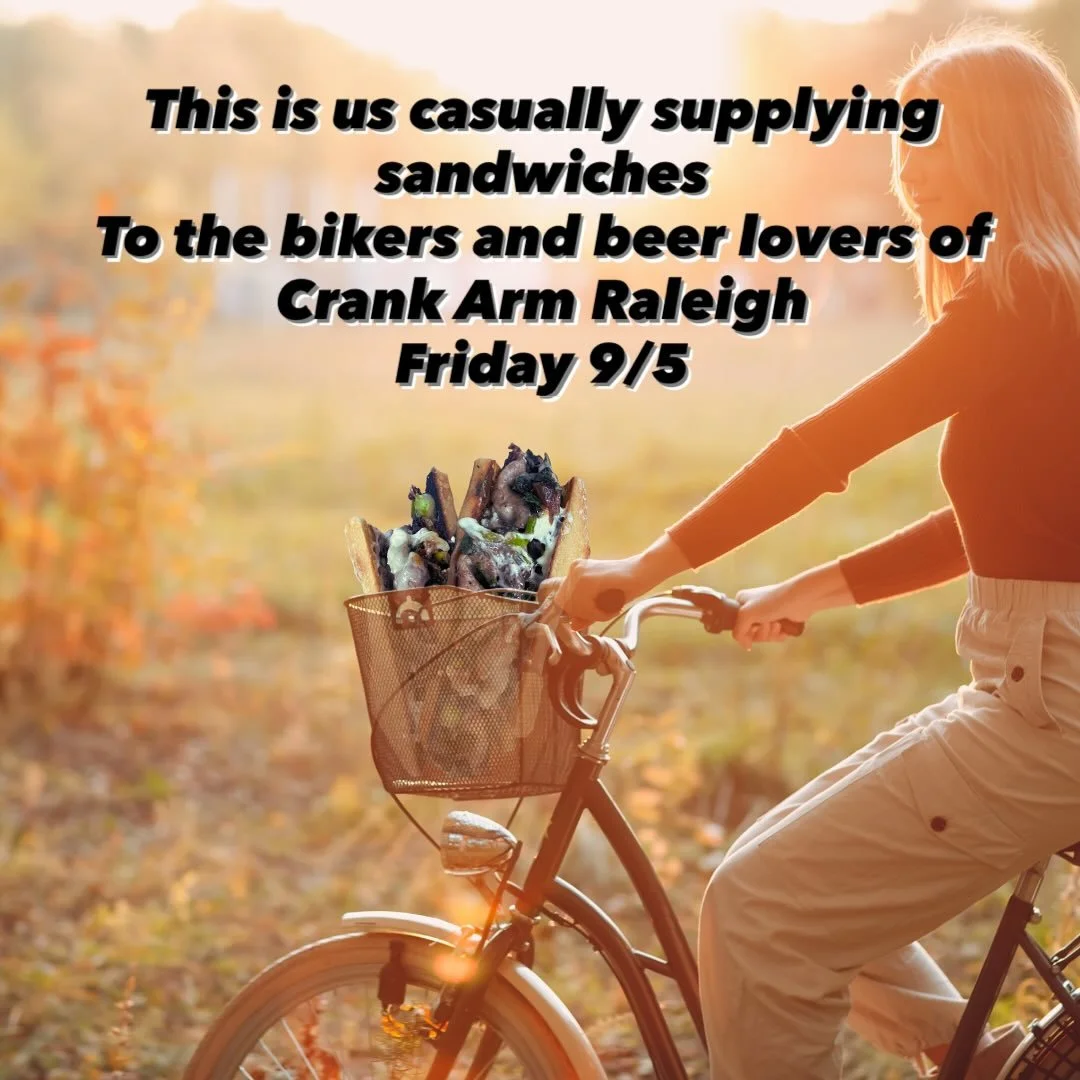 This is us casually supplying sandwiches to the bikers and beer lovers of Crank Arm Brewery in Raleigh tonight. 

#raleighbeer #raleighfoodies