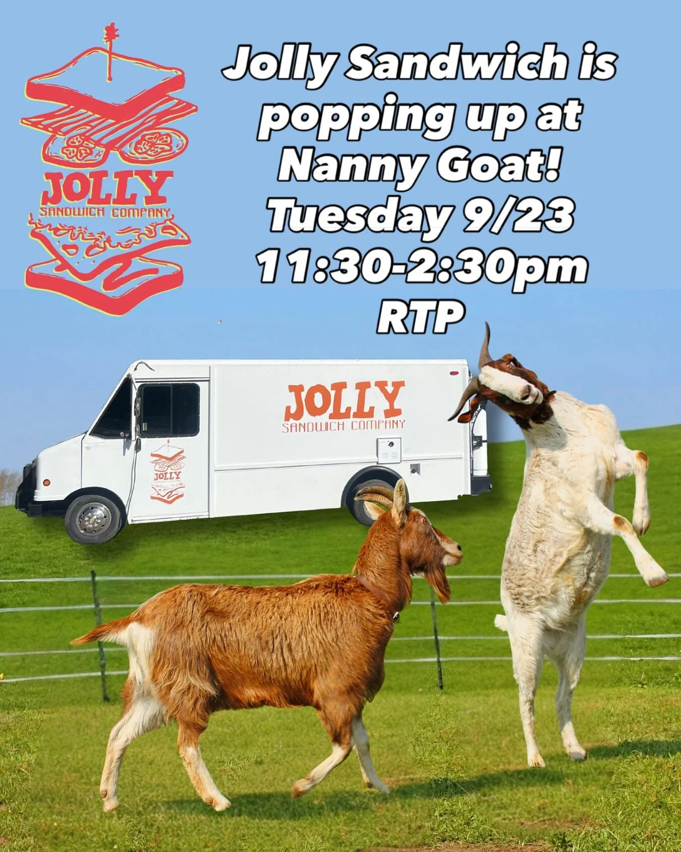 It&rsquo;s going to be a beautiful day to get Jolly for a 
Sandwich @nannygoatrtp 

#rtpfoodtrucks #rtpfood #durhamnc #trianglefoodies