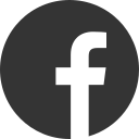 Facebook logo with a black letter 'f' on a gray circle background.