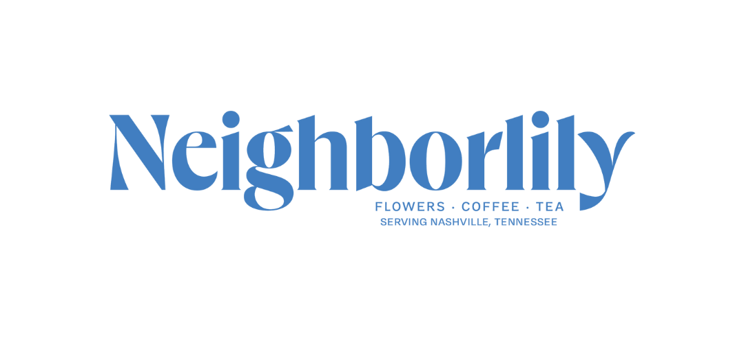 Logo for Neighborly Flowers, Coffee, Tea in Sevierville, Tennessee, with blue text