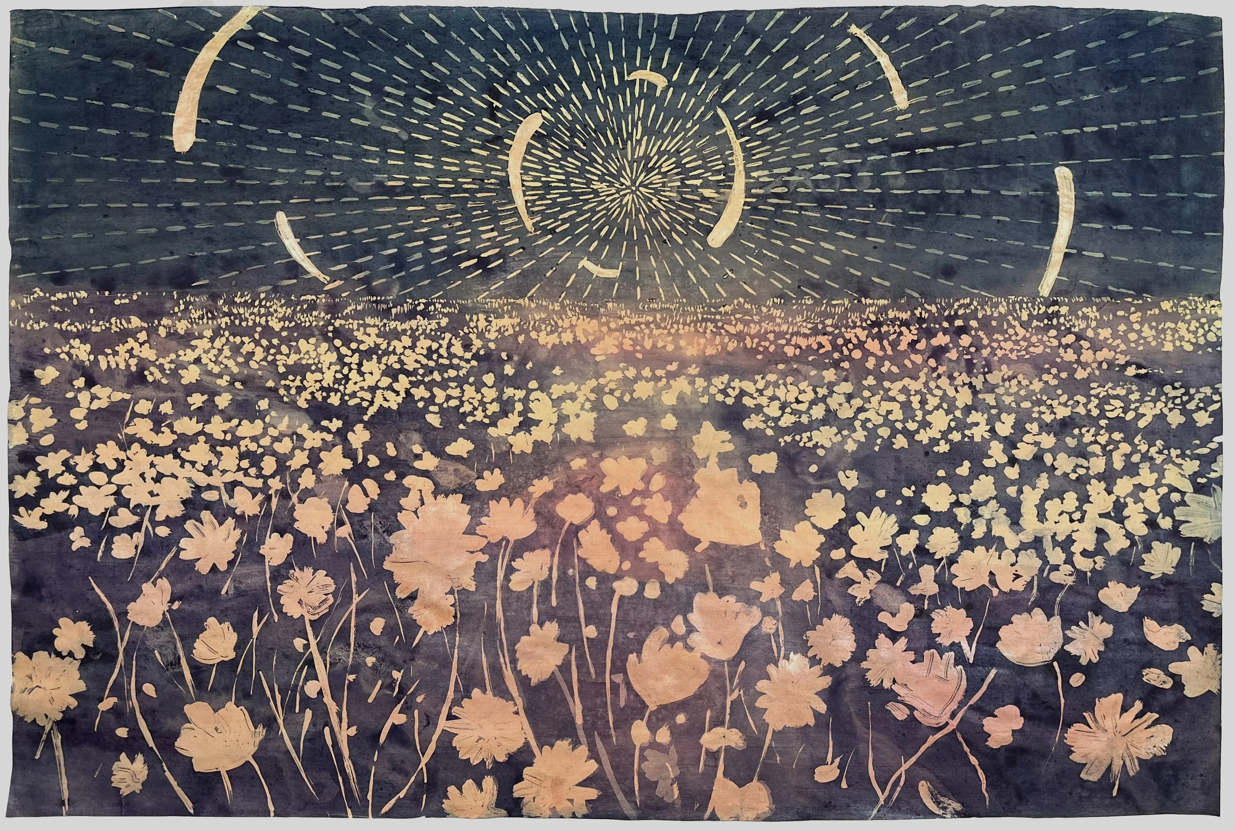 Origin of a Star, 20" x 30" Ink and mica on washi paper, 2023. 