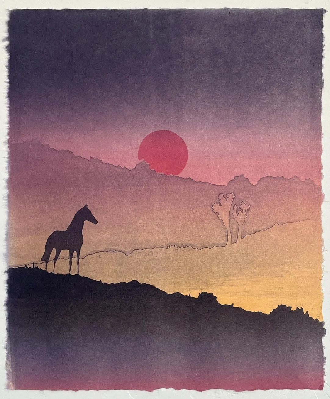 Desert Mustang XX , monotype on Kitakata paper, 21" x 17"