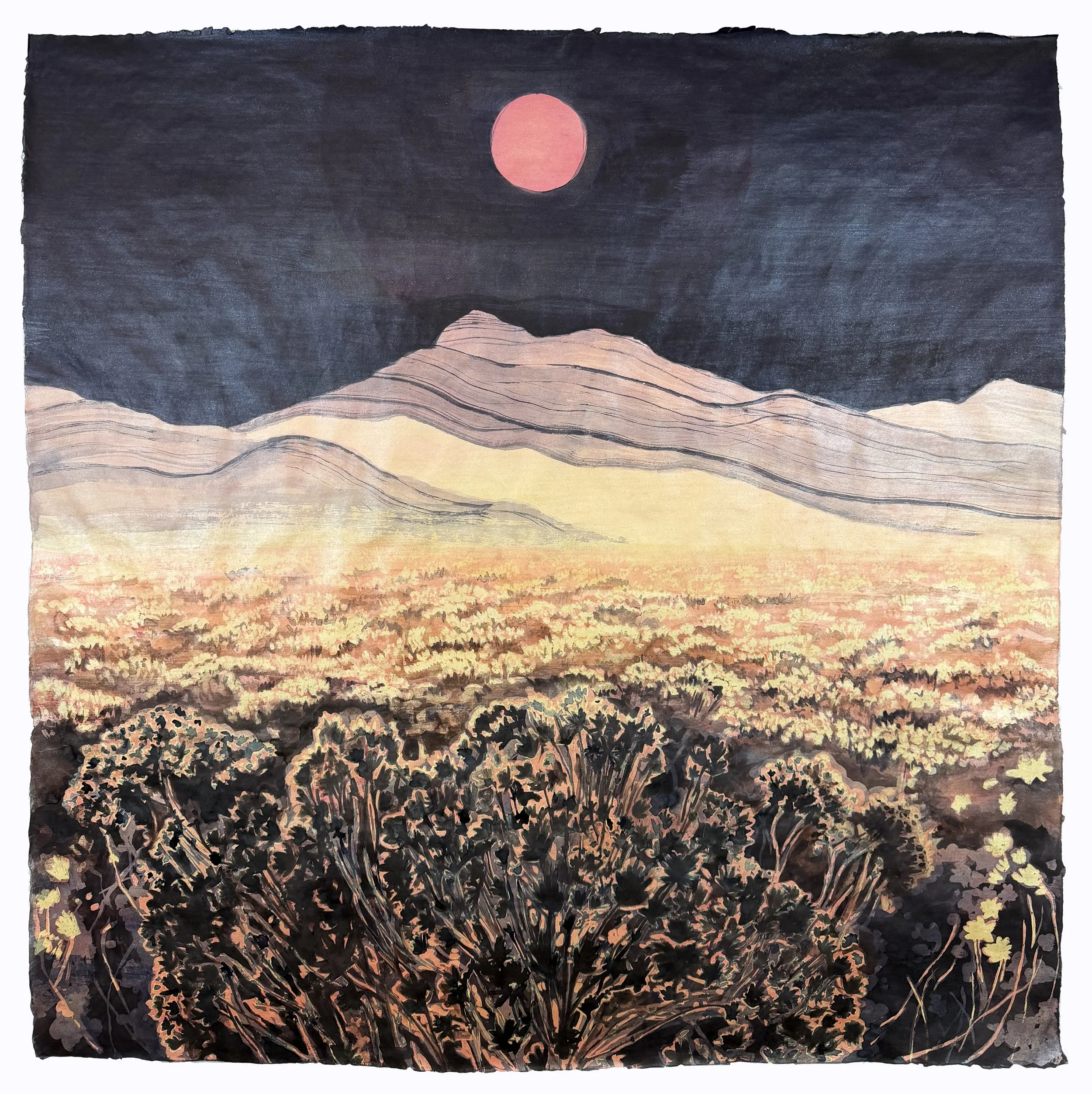 Moon Blush, 37" x 37", Ink and mica on okawara paper, 2026.