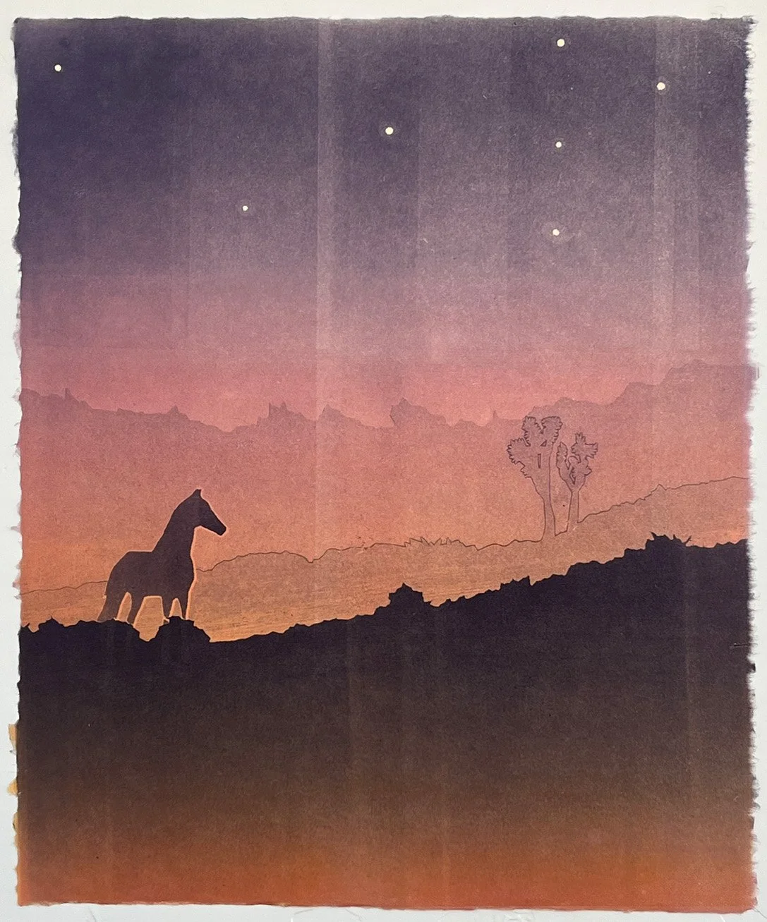 Desert Mustang XVIII, monotype on Kitakata paper, 21" x 17"