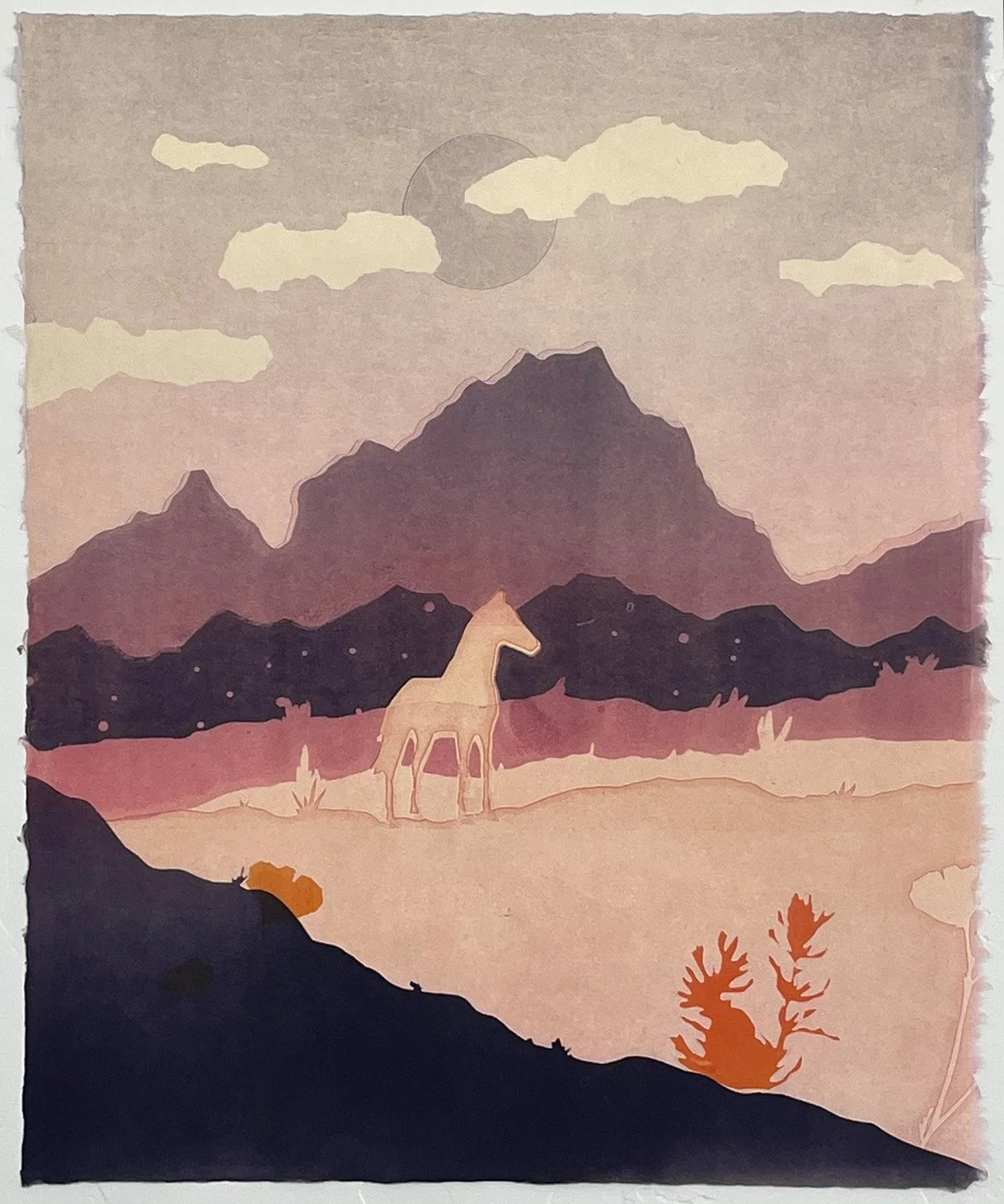 Desert Mustang XIV, monotype on Kitakata paper, 21" x 17"