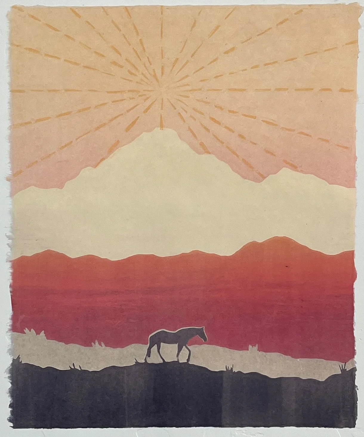 Desert Mustang XII, monotype on Kitakata paper, 21" x 17"
