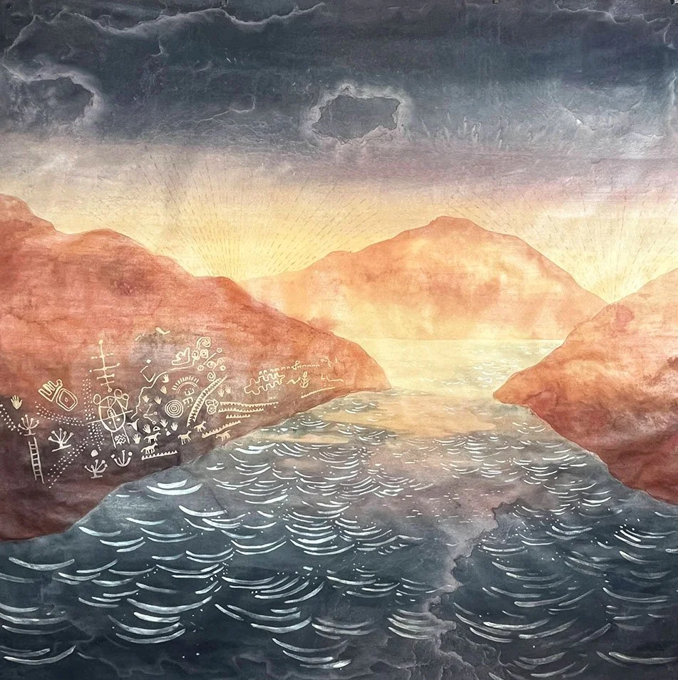 San Juan River, 37" x 37", Ink, natural pigment and mica on washi paper, 2024.
