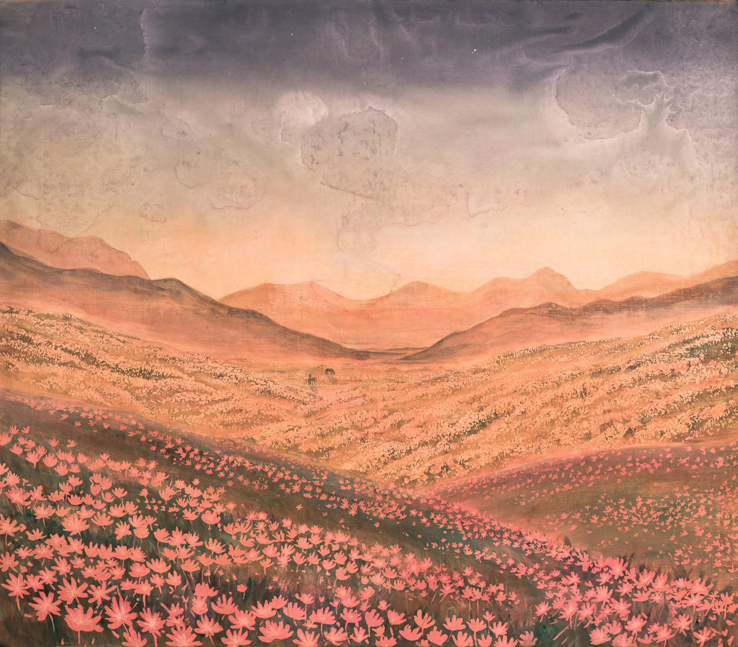 Ruby Mountains, 39" x 45", Ink, mica on washi paper, 2025. 