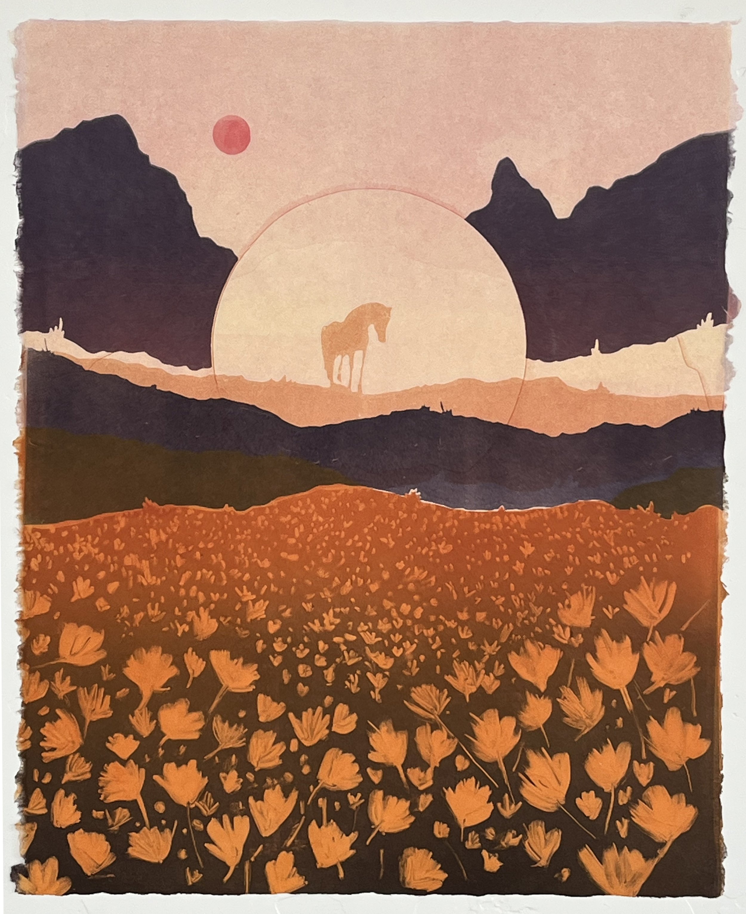 Desert Mustang XXI, monotype on Kitakata paper, 21" x 17"