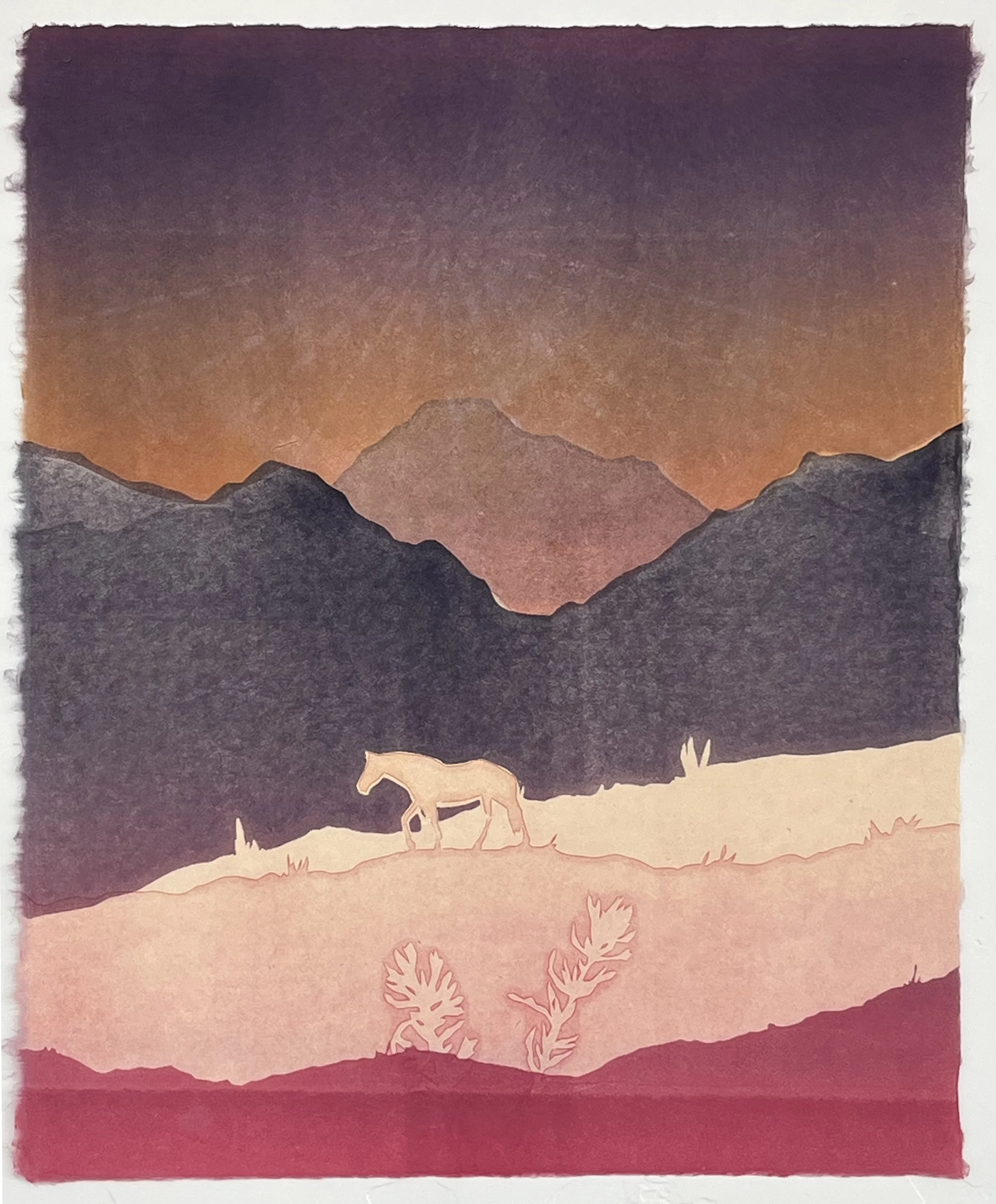 Desert Mustang IX, monotype on Kitakata paper, 21" x 17"