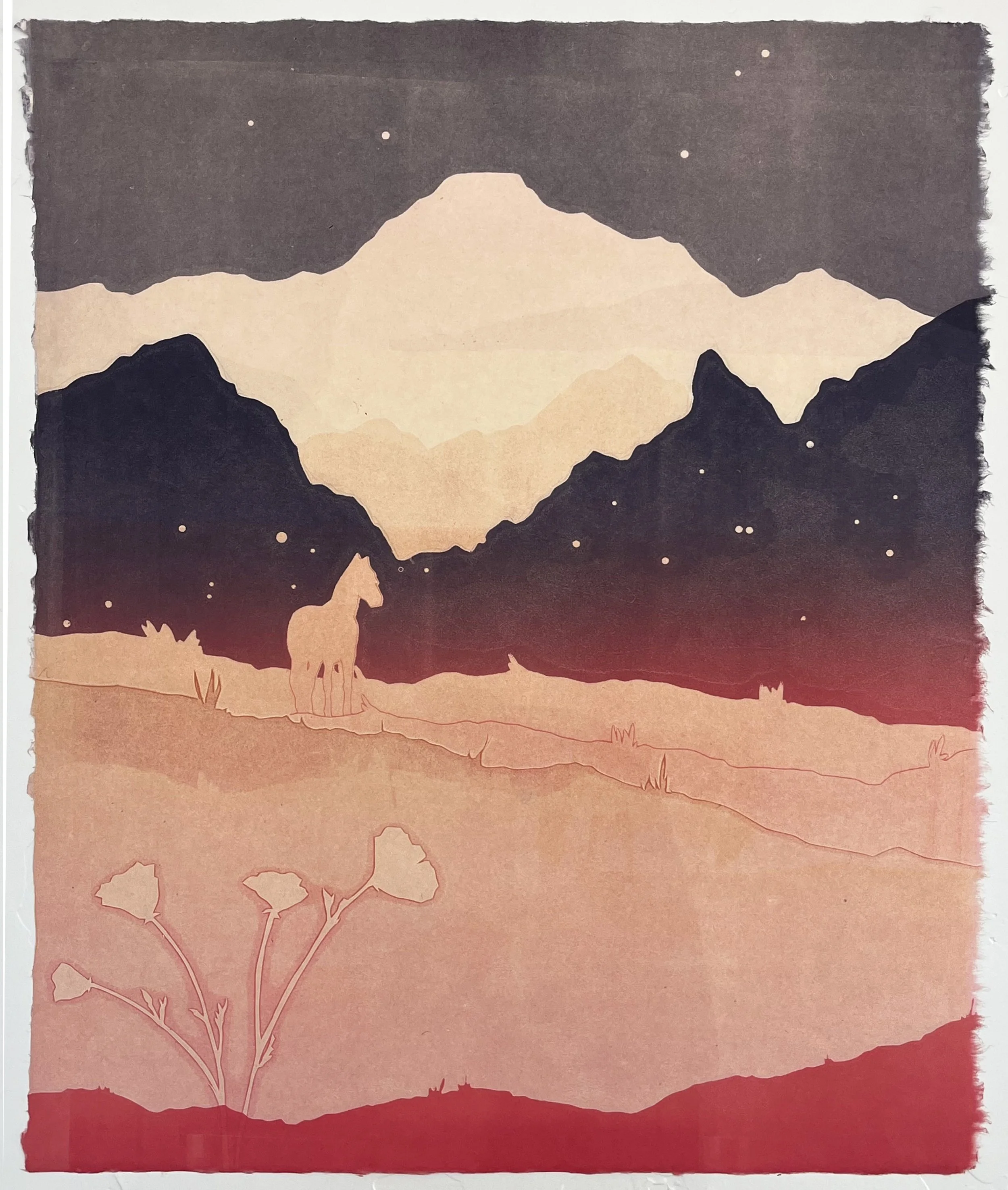 Desert Mustang IV, monotype on Kitakata paper, 21" x 17"