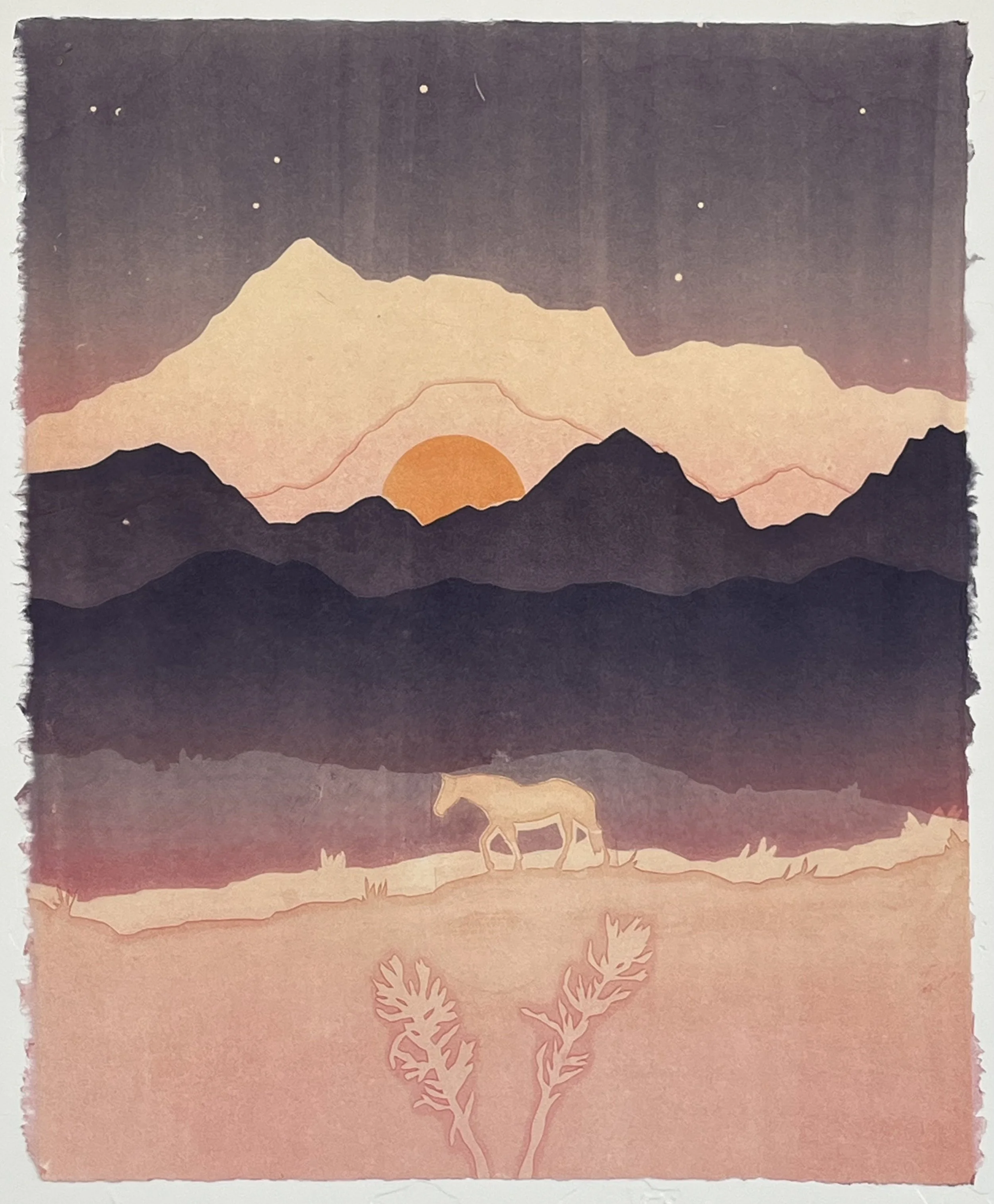 Desert Mustang X, monotype on Kitakata paper, 21" x 17"