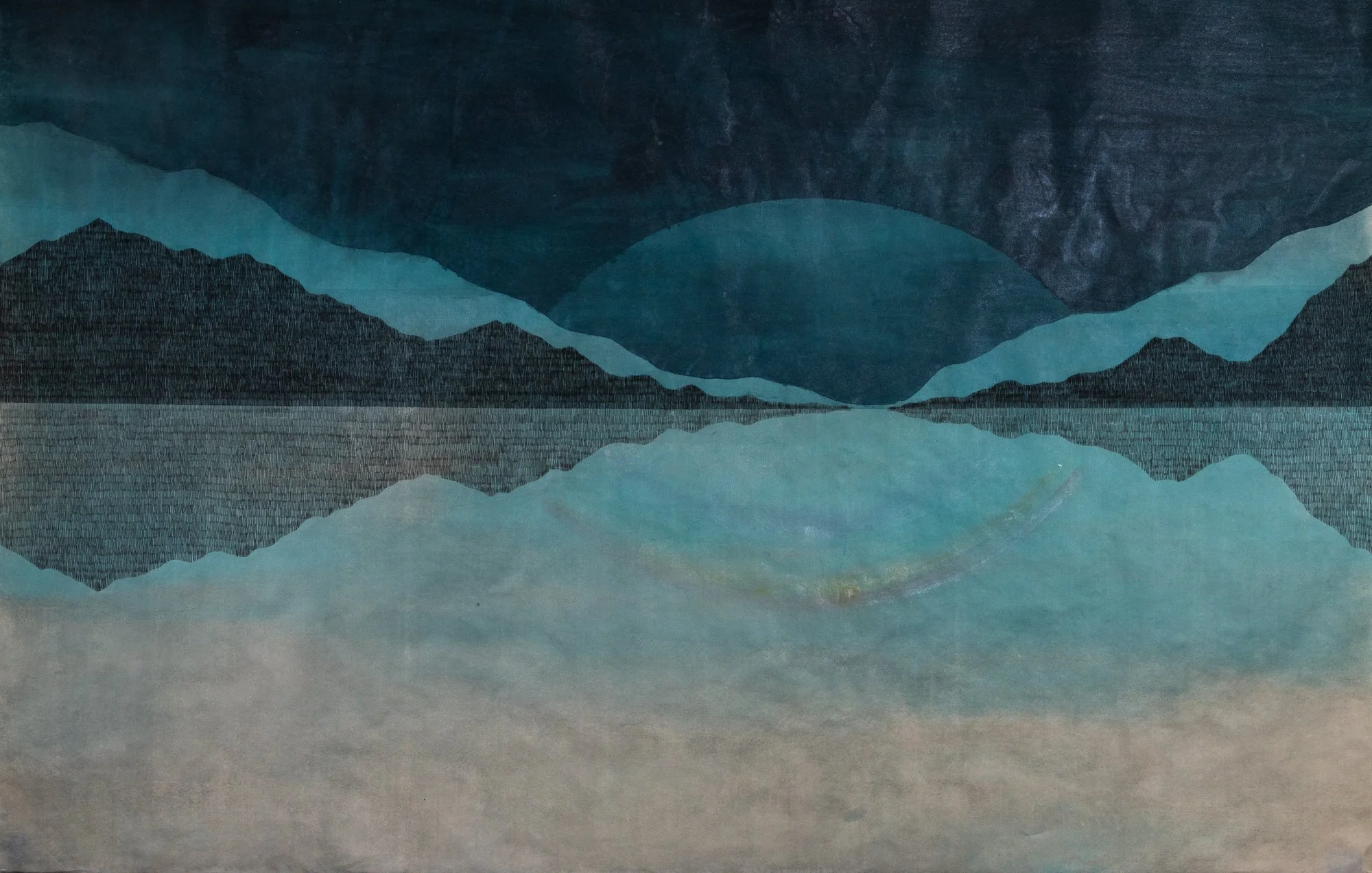 Salt Flat, ink, mica and carbon on washi paper, 39" x 60". Private Collection.