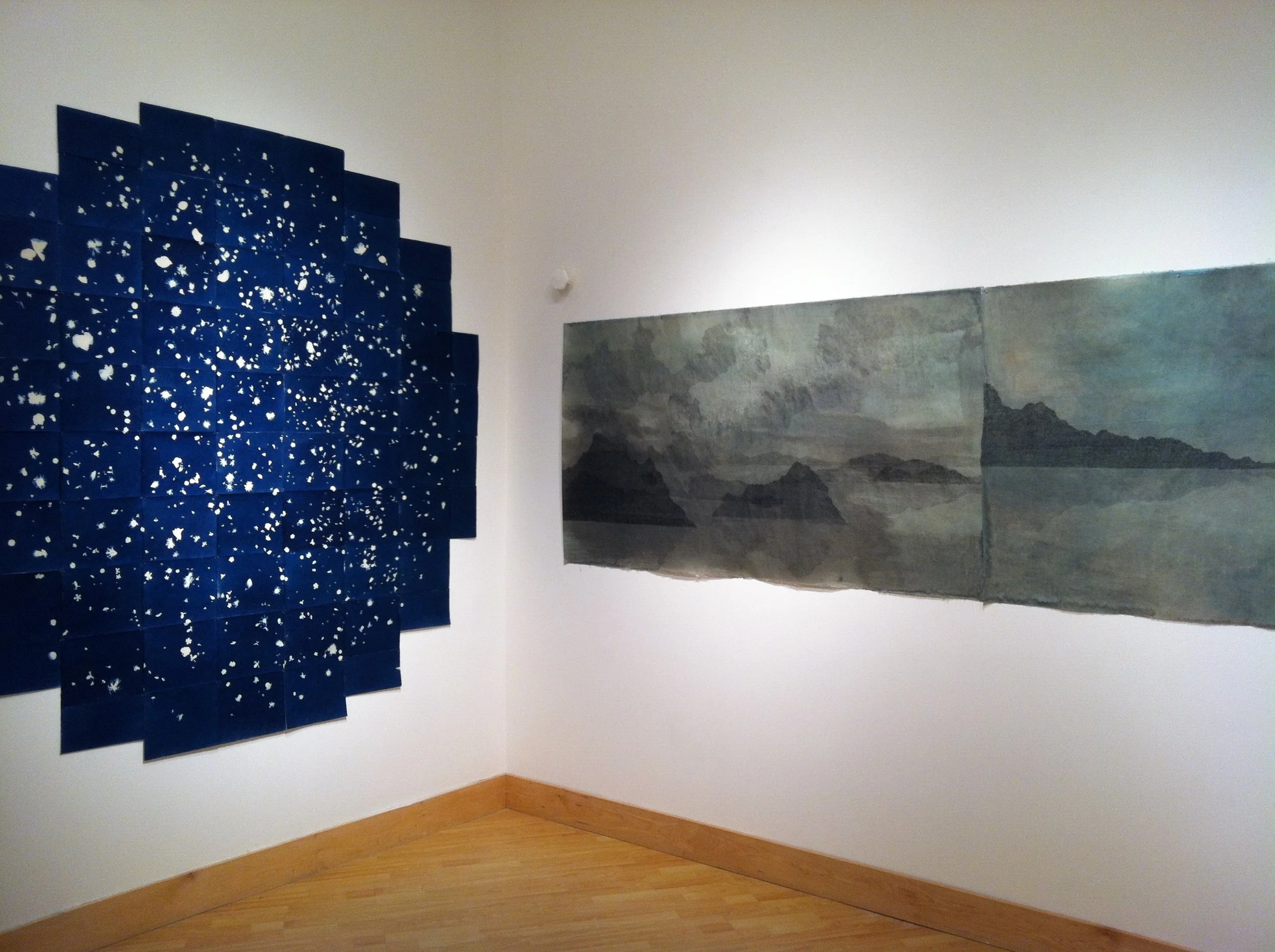 Skagaströnd Wish 20.06.2012 65°82'N 20°30’W installed with The Idea/ Ideal of North, ink and carbon transfer, 38” x 140” at K.Imperial Fine Art.