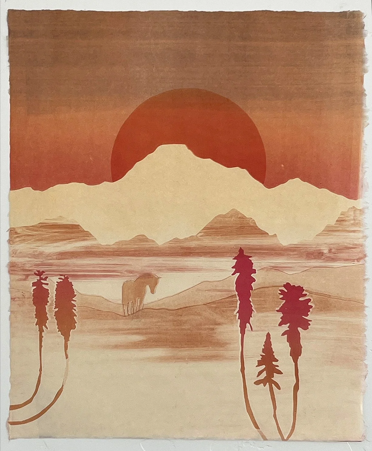 Desert Mustang VI, monotype on Kitakata paper, 21" x 17"
