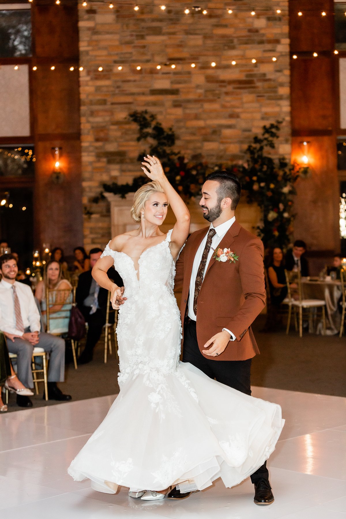 first-dance-bride-groom-dancing-ballroom-woodlands-country-club